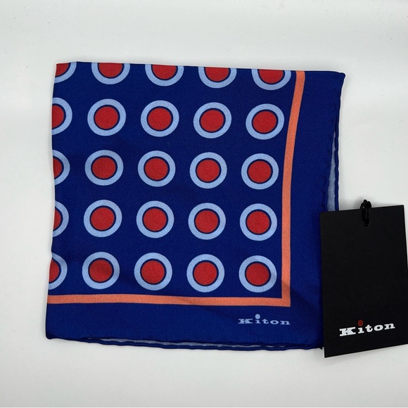 100% NWT KITON Silk Pocket Square   Blue - Red. (12X12) - Picture 1 of 7
